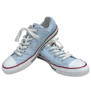 Converse All Star Low Red, White & Baby Blue Stars Unisex Sneakers Size 11W/9M